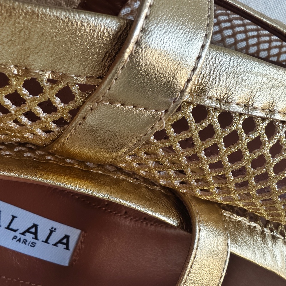 Alaia Metallic Gold Mesh Mary Jane Kids Shoes - Picture 7 of 11